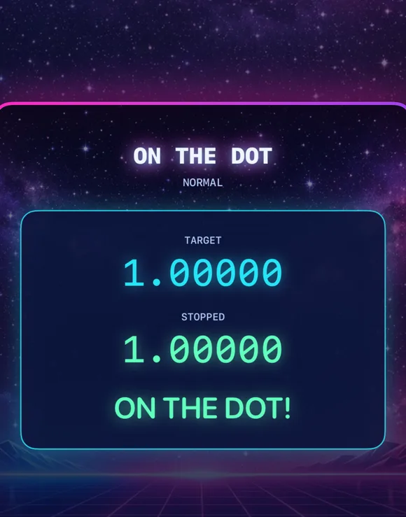 On the Dot result card showing 1.00000, ON THE DOT!